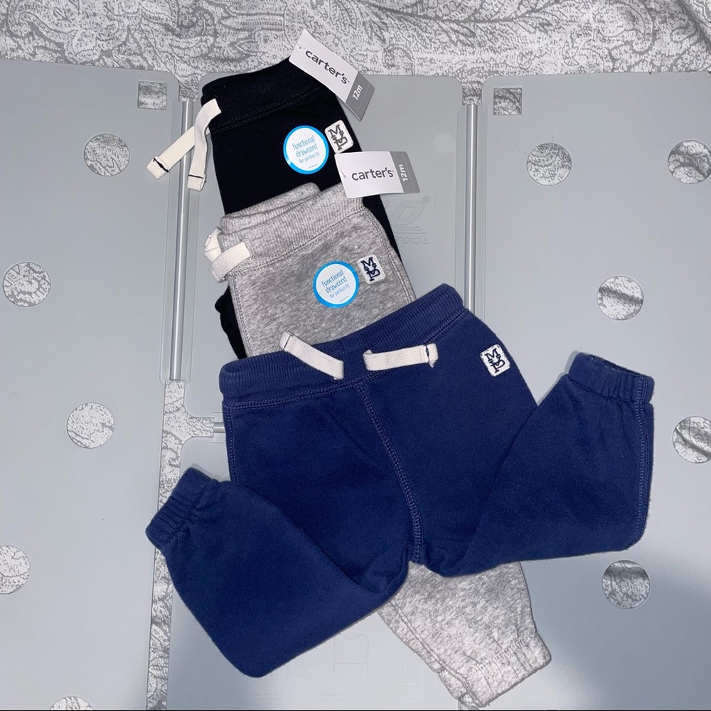 Carter’s 3 Pairs of Baby Sweatpants 12M (2 NWT & 1 New Condition)
